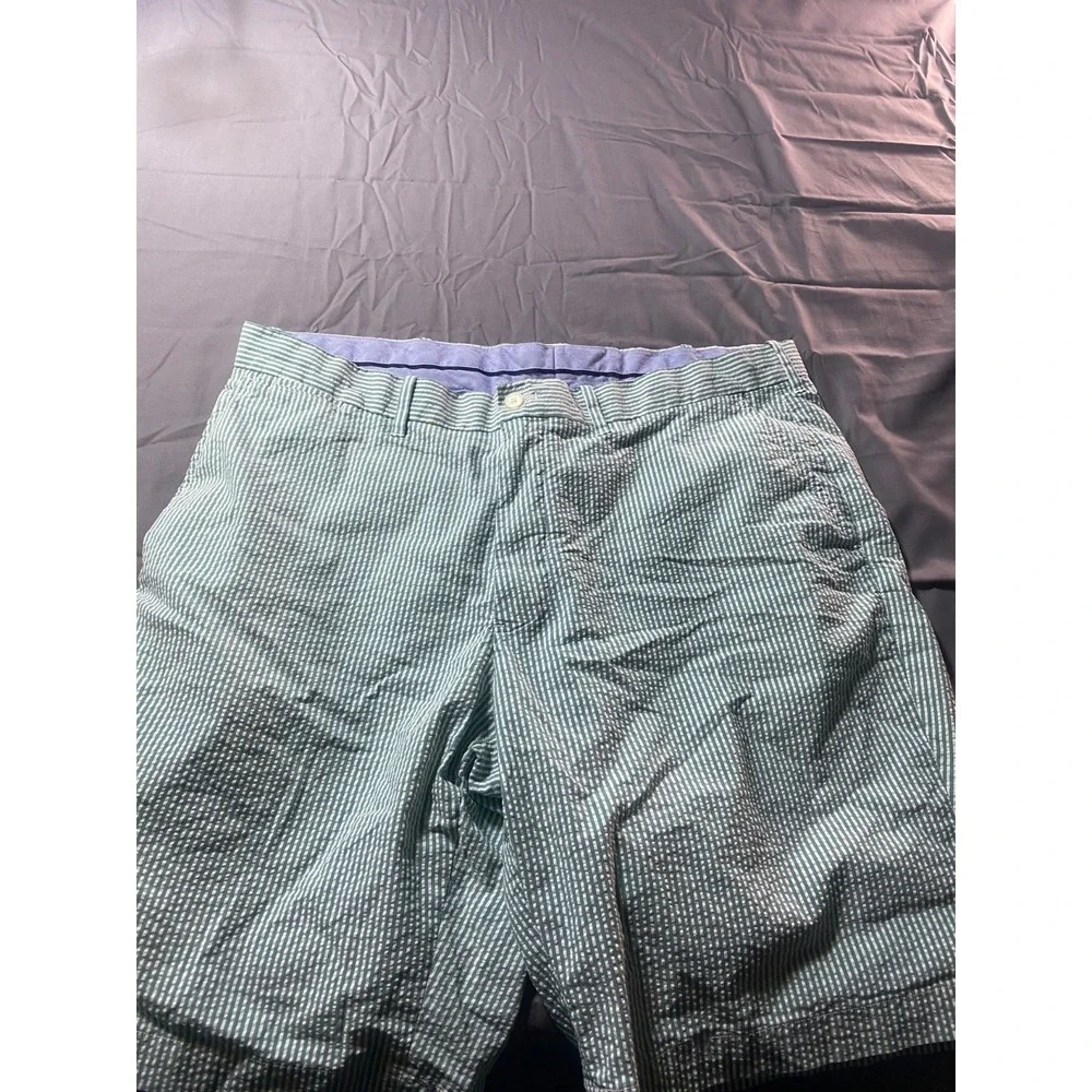 Polo Golf Ralph Lauren Seersucker Shorts Men's 38 Green White Striped Flat Front